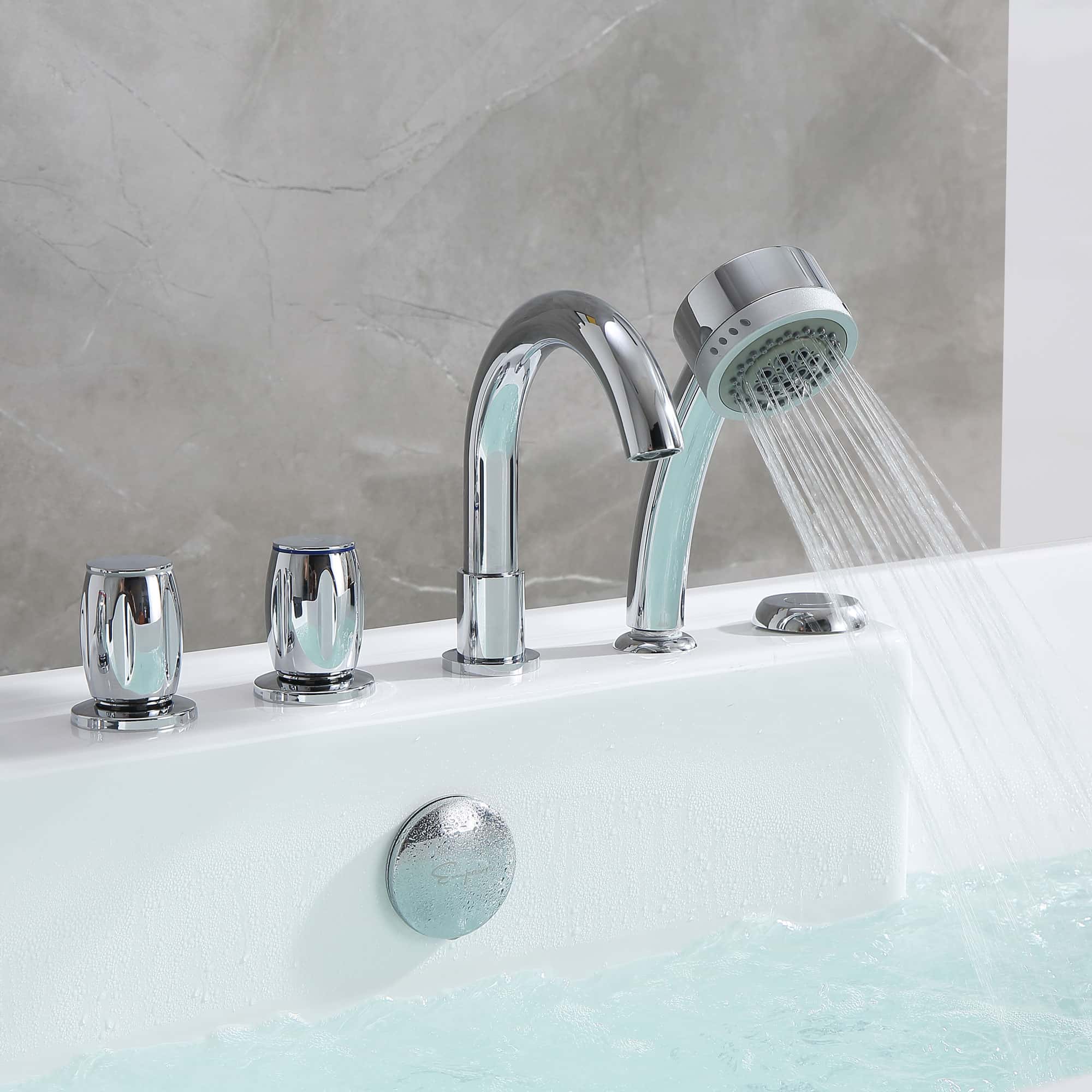 Empava-59AIS15-59" Freestanding Rectangle Whirlpool Bathtub with Center Drain-water faucet