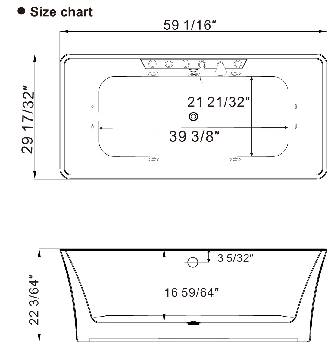 Empava-59AIS15-59" Freestanding Rectangle Whirlpool Bathtub with Center Drain-size-chart