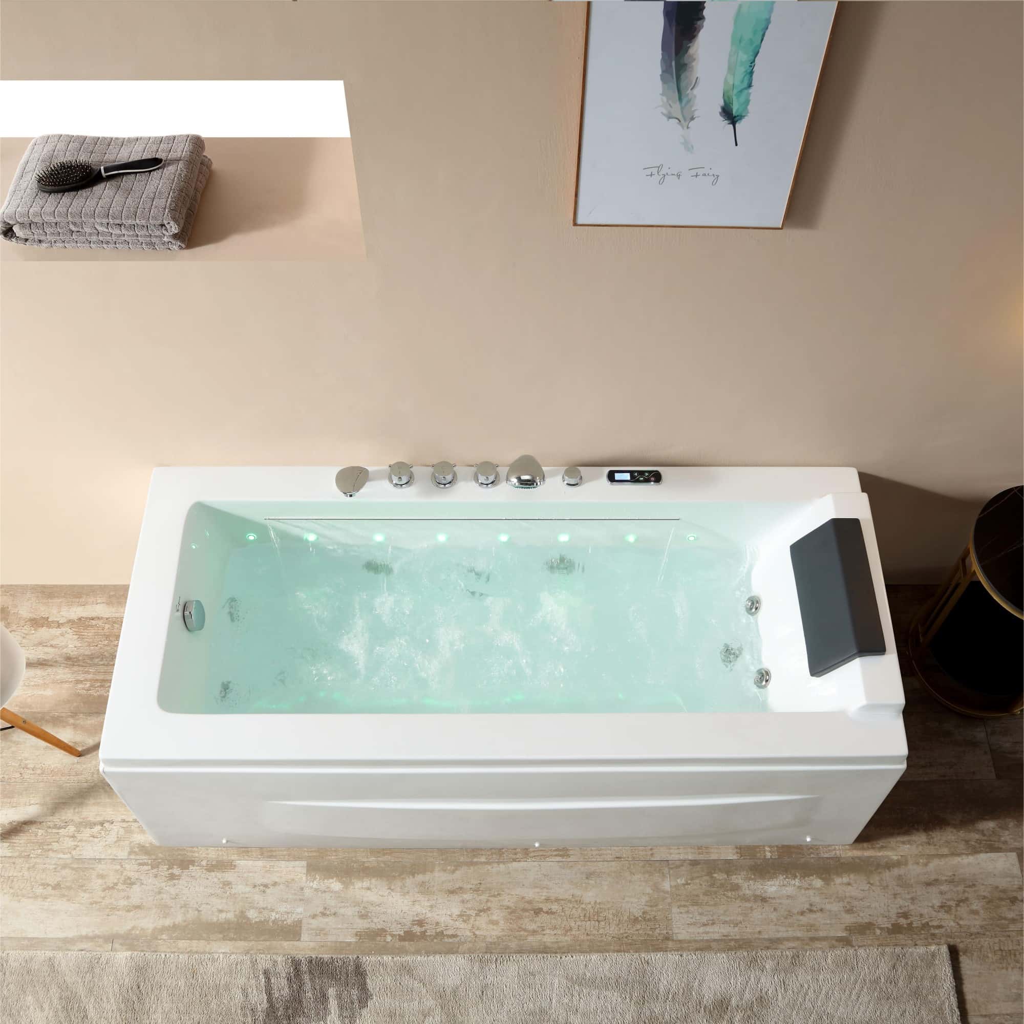 EMPV-67JT351LED-67" Alcove Combination Massage Inline Heater LED Tub with Left Drain-1