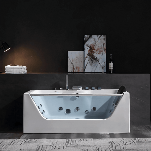 Bañera de hidromasaje LED de 67" para nicho con desagüe central