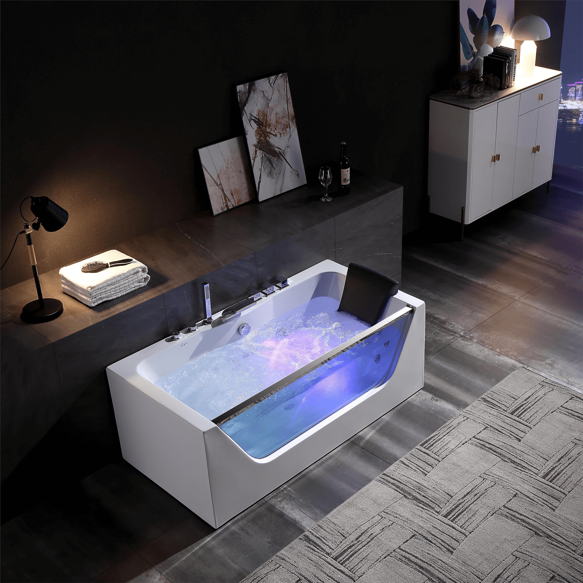 EMPV-67JT408LED-67" Alcove LED Whirlpool Bathtub with Center Drain-4