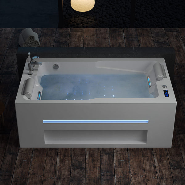 71 Inch Alcove Massage Inline Heater 2-Person LED Tub With Left Drain