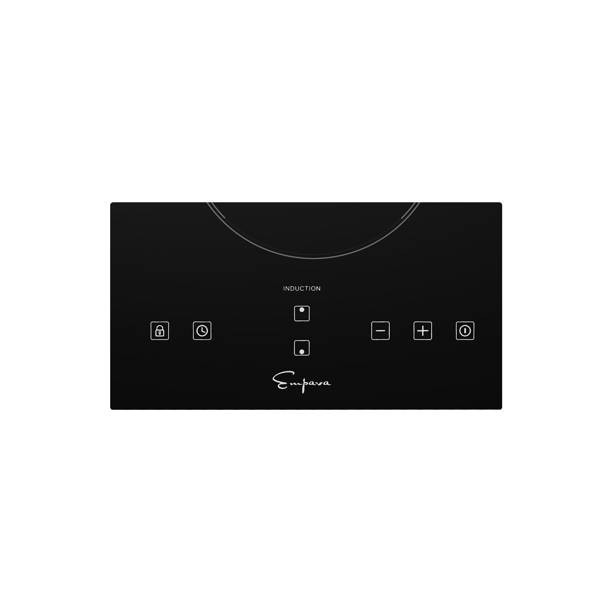 A sleek black induction cooktop with touch controls, the Empava 12 inch Portable Induction Cooktop features five buttons, including a power button, a lock symbol, and plus and minus symbols for adjusting the temperature or power level. The brand name "Sunflame" is displayed at the bottom, synonymous with quality like Empava appliances.