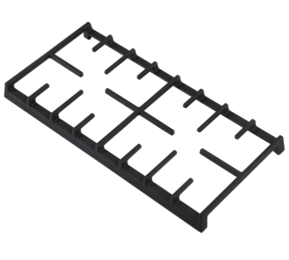 This is a black, rectangular plastic organizer with multiple slots and ridges, perfect for organizing and holding various items in your tool or utensil drawer. The evenly spaced vertical and horizontal supports create a sleek design that complements your Empava 30 In. Pro-Style Slide-in Single Oven Gas Range seamlessly. The background of the image is plain white.