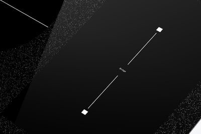 A minimalist black and white digital artwork, titled "Empava 36 in Electric Stove Induction Cooktop," features two small white squares connected by a thin white line labeled "Bridge." The background, reminiscent of a celestial expanse, has a gradient effect with scattered white specks creating a starry atmosphere, subtly including elements inspired by burners in the design.