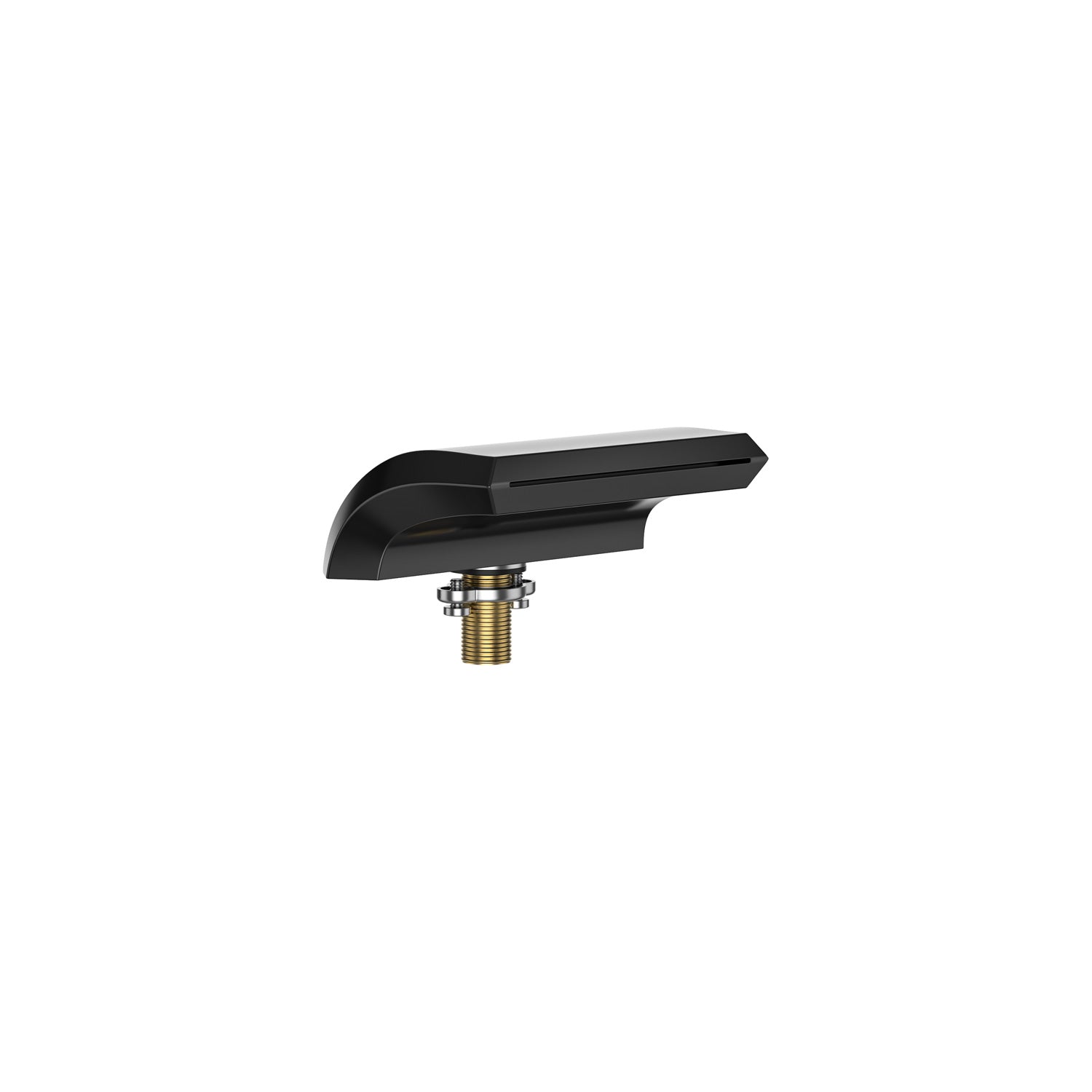 A sleek, black Bathtub Faucet Fixture for the EMPV-59JT408LED Whirlpool Tub with an angular, modern design. It features a brass connector at the bottom for installation. The spout has a distinctive, flat upper surface and a slightly curved underside. The image is set against a white background.