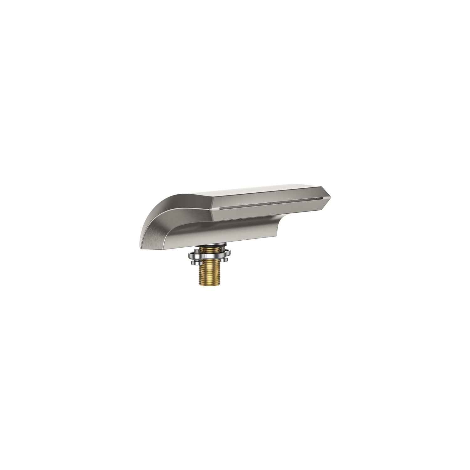 The Bathtub Faucet Fixtures For EMPV-59JT408LED Whirlpool Tub, with its contemporary design and brushed metallic finish, features a sleek, curved spout attached to a brass fitting. Highlighted against a plain white background, it exemplifies modern elegance.