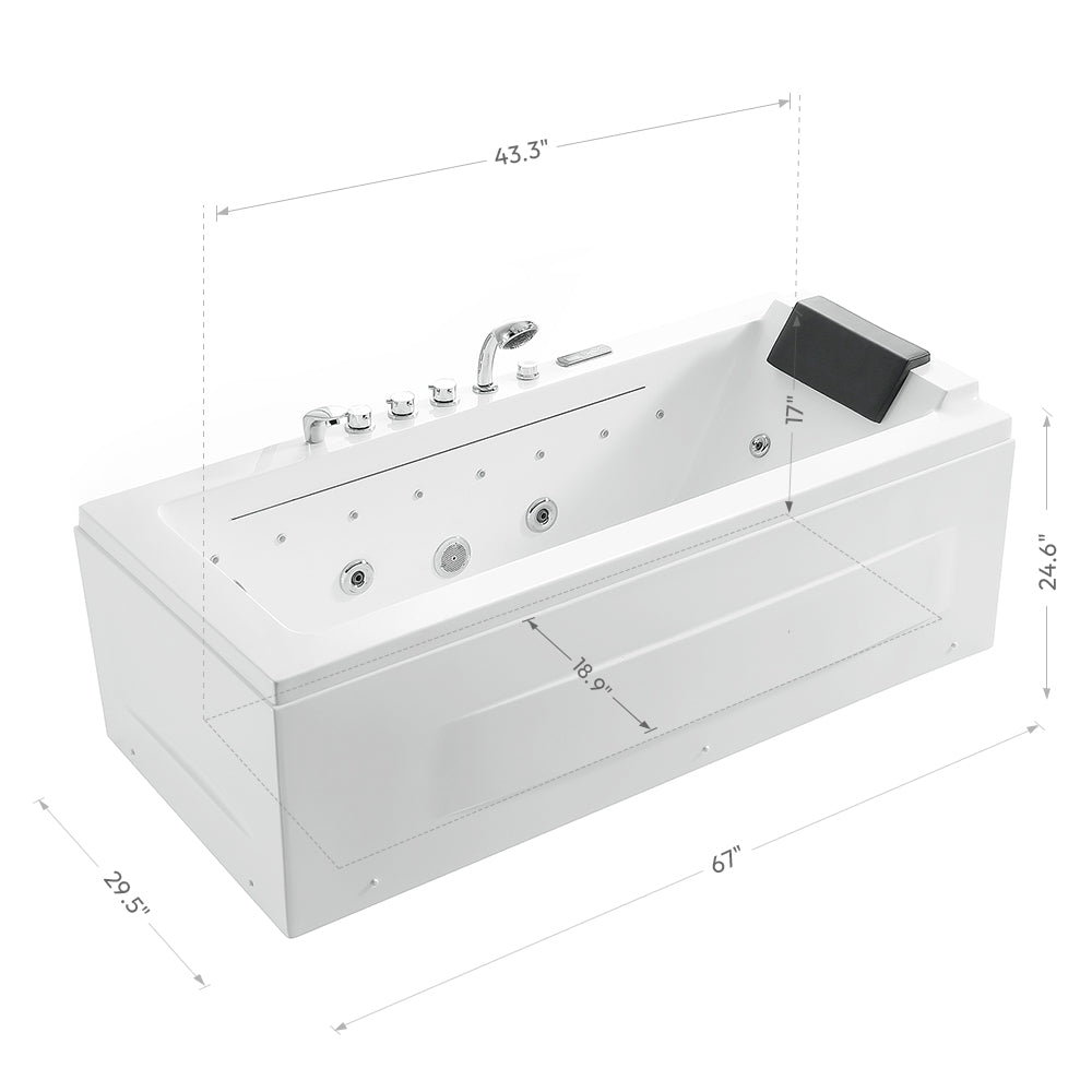 EMPV-67JT351LED-67" Alcove Combination Massage Inline Heater LED Tub with Left Drain-size-chart