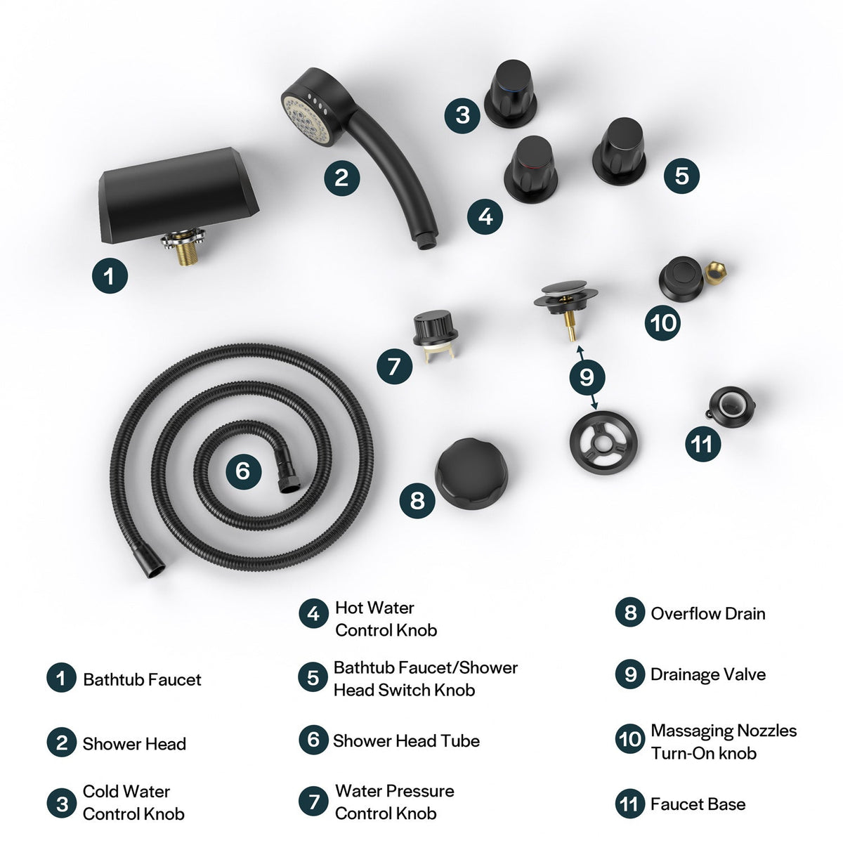 Bathtub Faucet Fixtures For EMPV-71JT667B 2-Person Whirlpool Tub Glossy Black Fixture-6