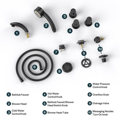 Bathtub Faucet Fixtures For EMPV-72JT367LED 2-Person Whirlpool Tub Glossy Black Fixture-6