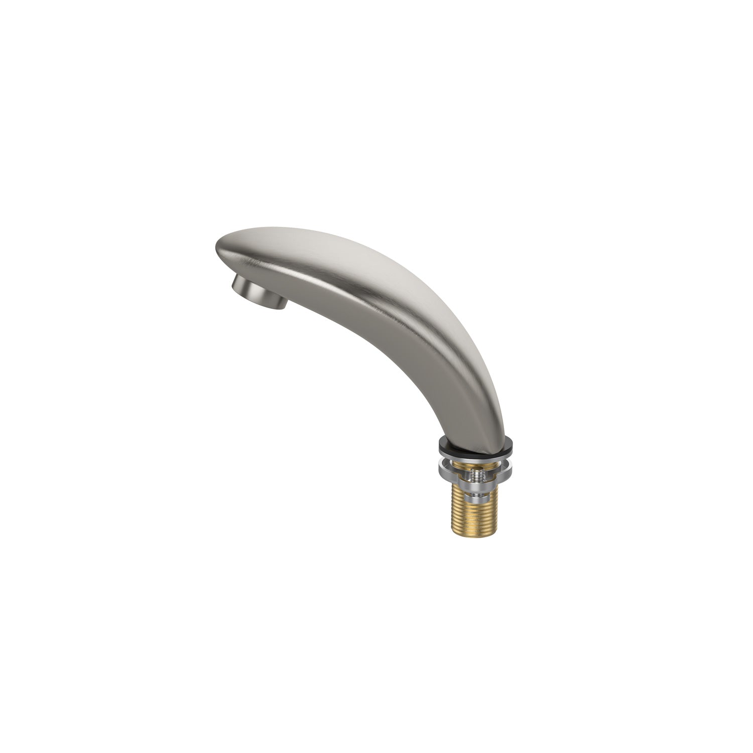 The Bathtub Faucet Fixtures for EMPV-72JT367LED 2-Person Whirlpool Tub feature a sleek, curved design in a chrome finish. With a brass threaded connection for installation, these faucet spout fixtures boast a modern appearance suitable for contemporary bathroom settings.