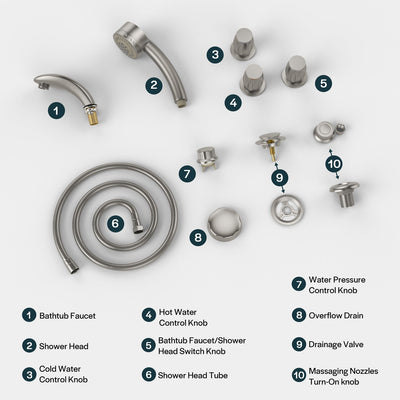 Bathtub Faucet Fixtures For EMPV-72JT367LED 2-Person Whirlpool Tub Brushed Nickel Fixture-6