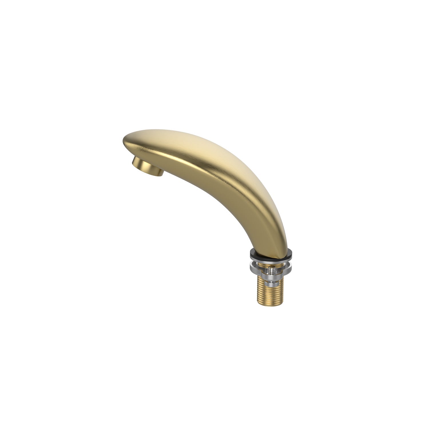 A sleek Bathtub Faucet Fixture for the EMPV-72JT367LED 2-Person Whirlpool Tub, featuring a gold-colored curved design with a threaded metal connector at the base and a circular water outlet at the tip, showcased on a white background.