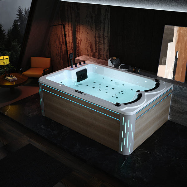 75 in. Freestanding Luxury Thermostatic 2-Person Rectangle LED Tub With Right Drain