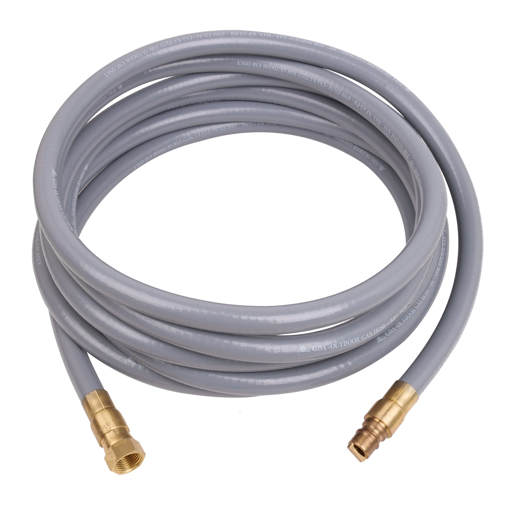 The Empava 15 FT 3/8" ID Gas Quick Connect Hose Kit (model EMPV-150EH45) is displayed against a plain white background. The coiled gray hose, featuring brass fittings on each end, appears durable and suitable for connecting to a variety of devices or appliances.