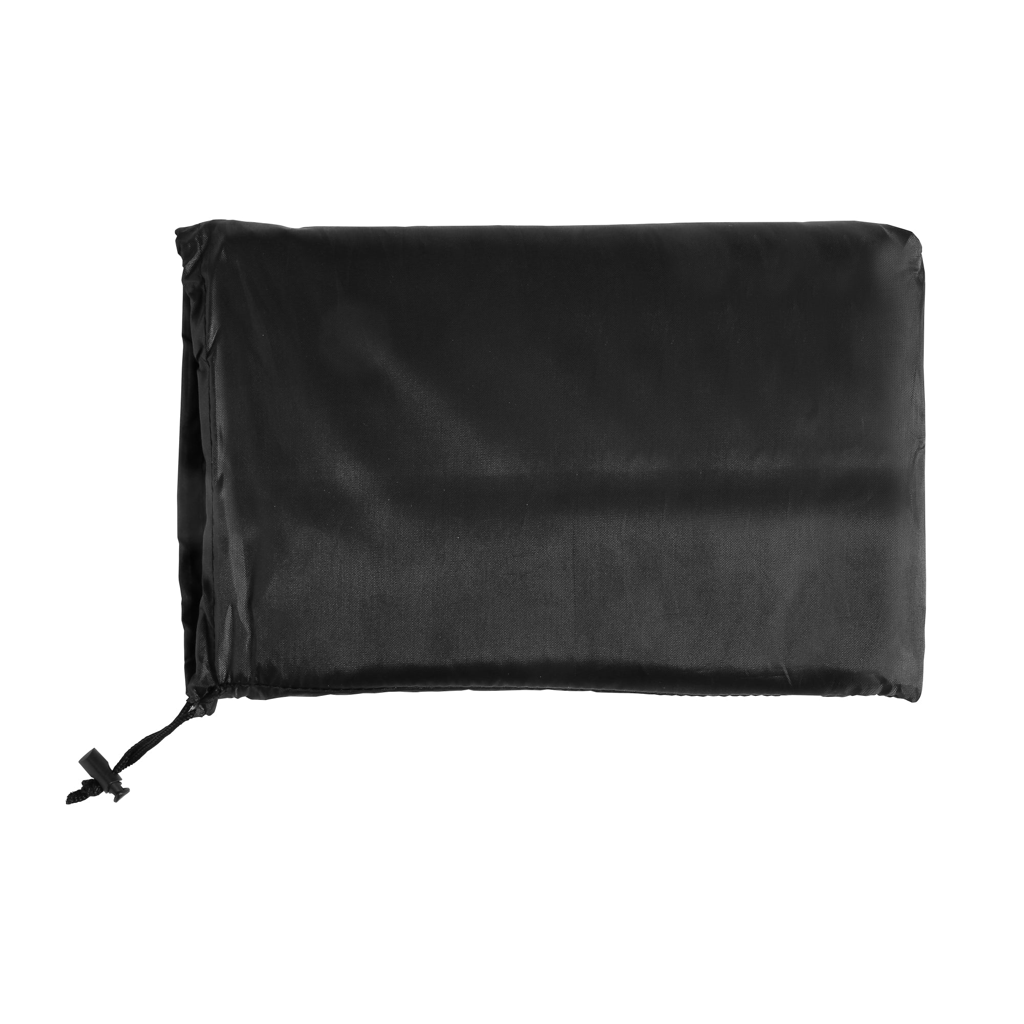 A black rectangular fabric bag with a drawstring closure on the left side, perfect for your Empava Outdoor Wood Fired Pizza Oven, is displayed against a white background. The drawstring cord extends slightly out of the bag, which appears to be made of a smooth, shiny material.