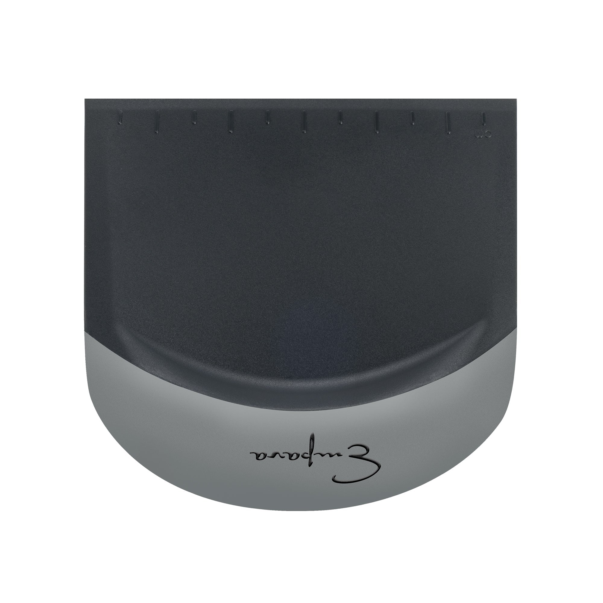 A sleek and minimalist Empava Pro Pastry Dough Scraper & Chopper EMPV-GIFT02. The top part boasts a smooth black finish, while the bottom part is gray adorned with the Empava logo in elegant black cursive lettering.