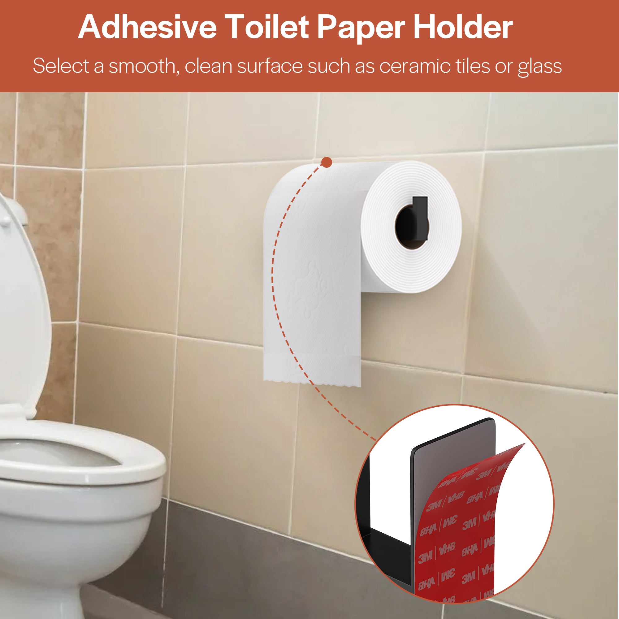 Empava No-Drill Self-Adhesive Stainless Steel Toilet Paper Holder - Matte Black