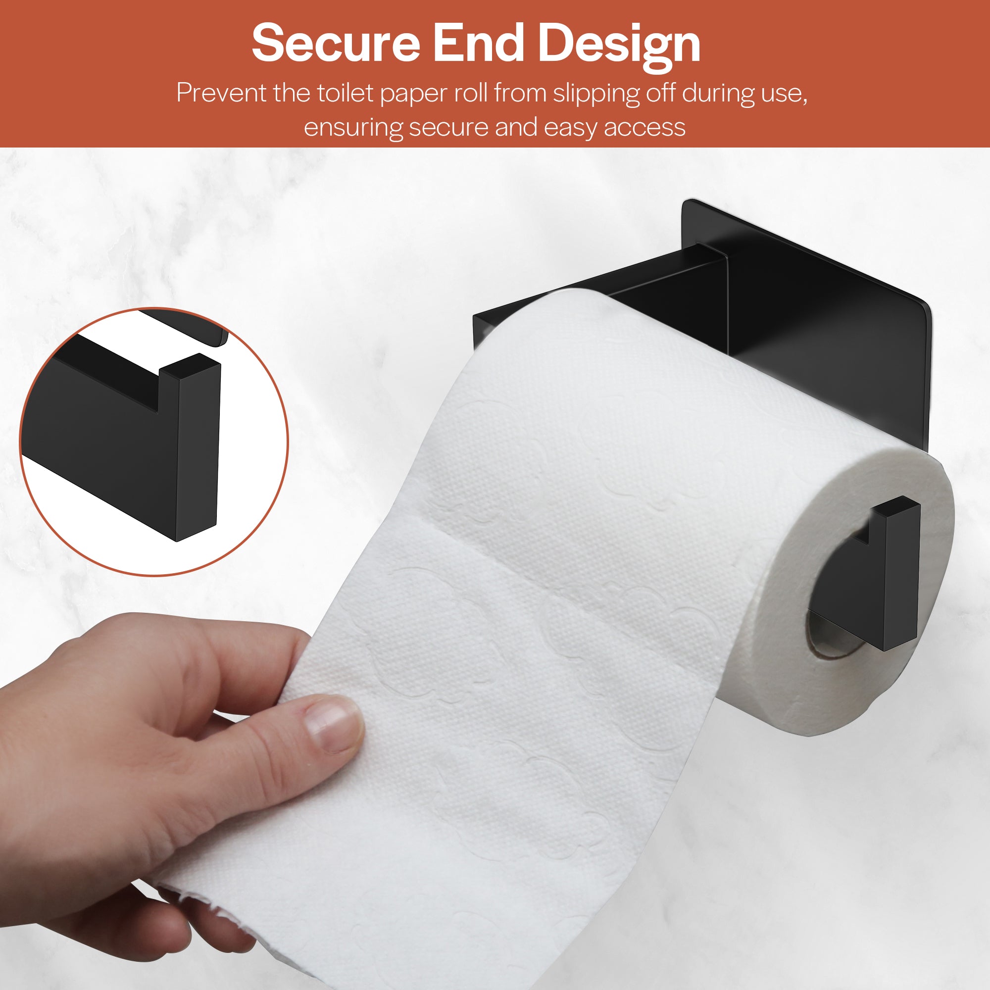 Empava No-Drill Self-Adhesive Stainless Steel Toilet Paper Holder - Matte Black