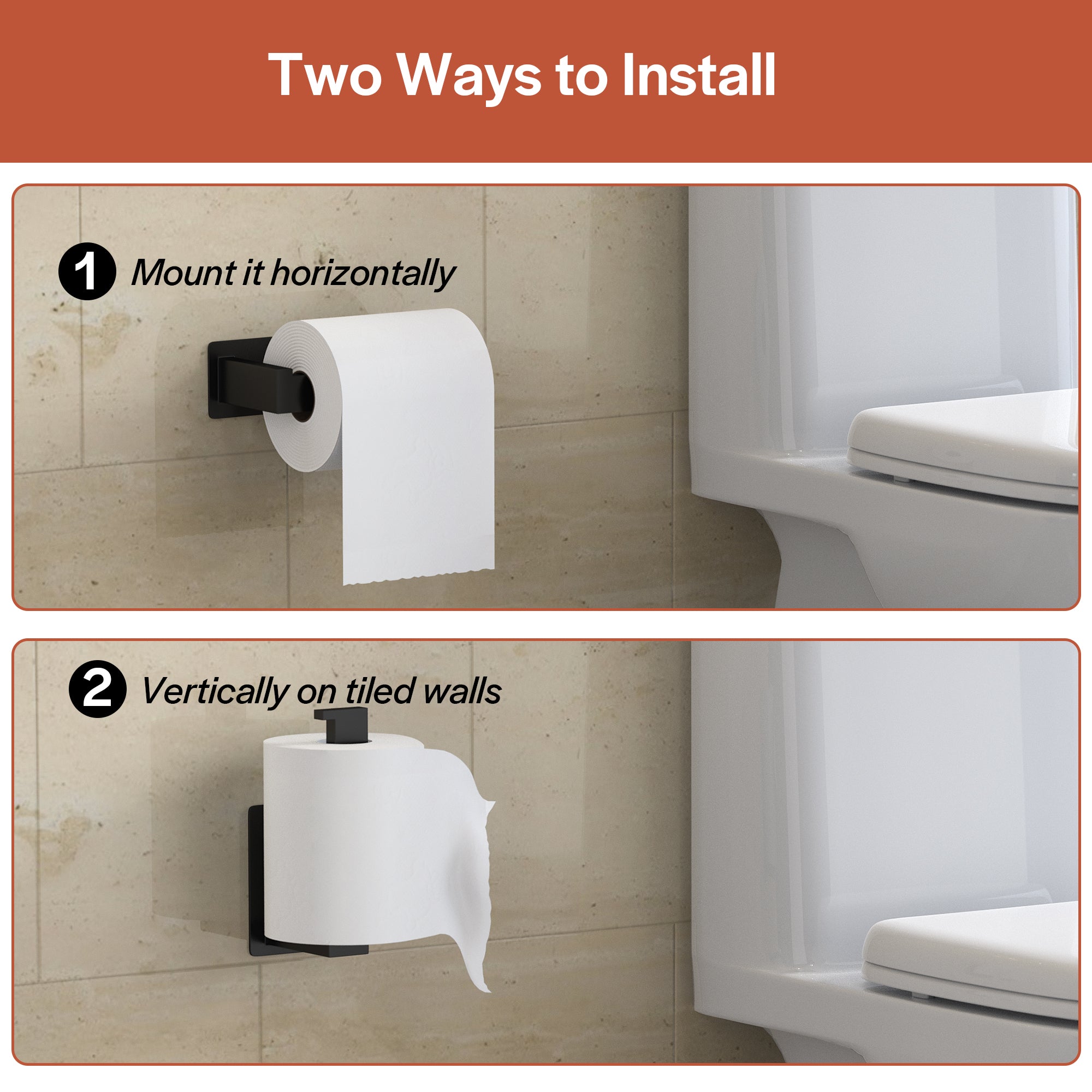 Empava No-Drill Self-Adhesive Stainless Steel Toilet Paper Holder - Matte Black
