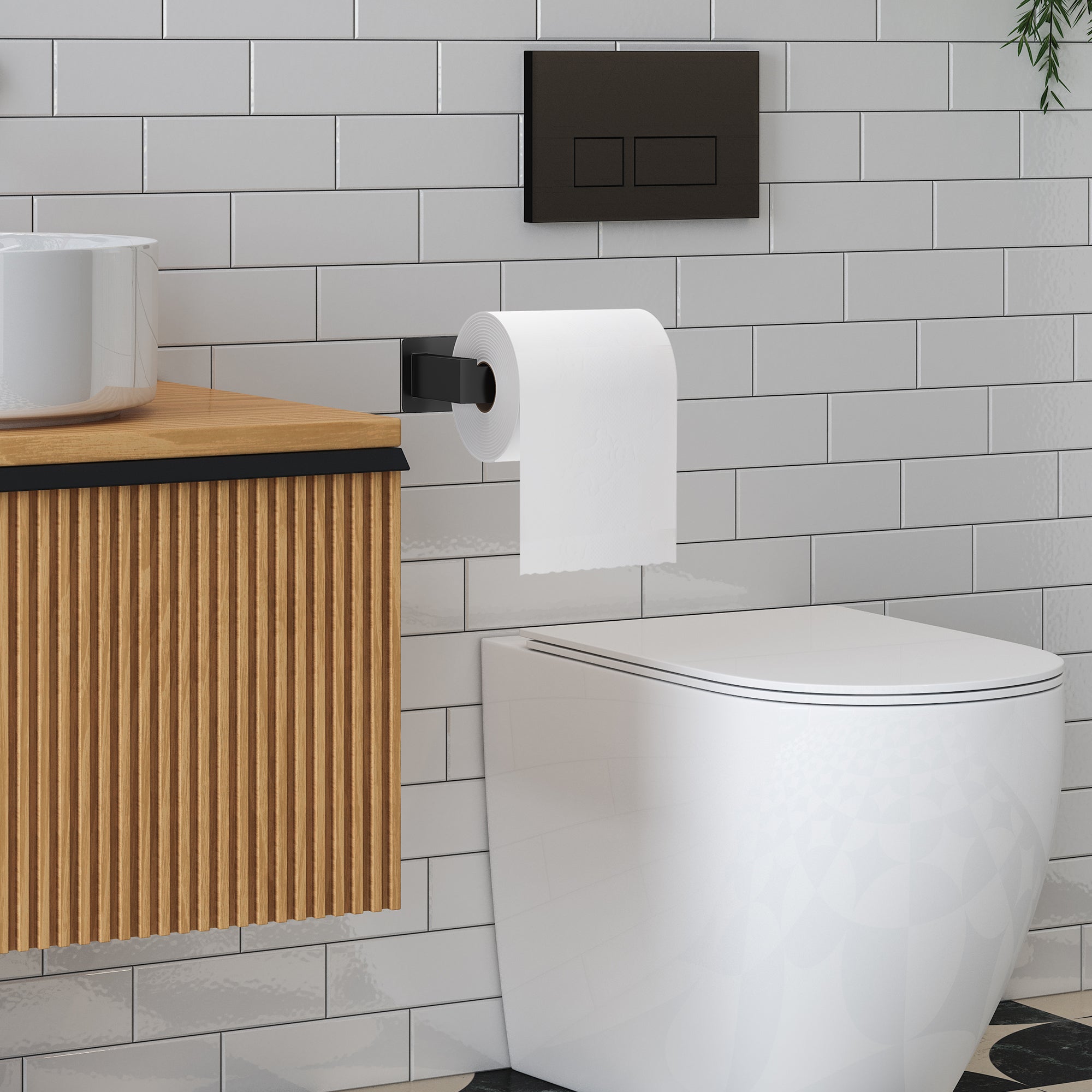 Empava No-Drill Self-Adhesive Stainless Steel Toilet Paper Holder - Matte Black