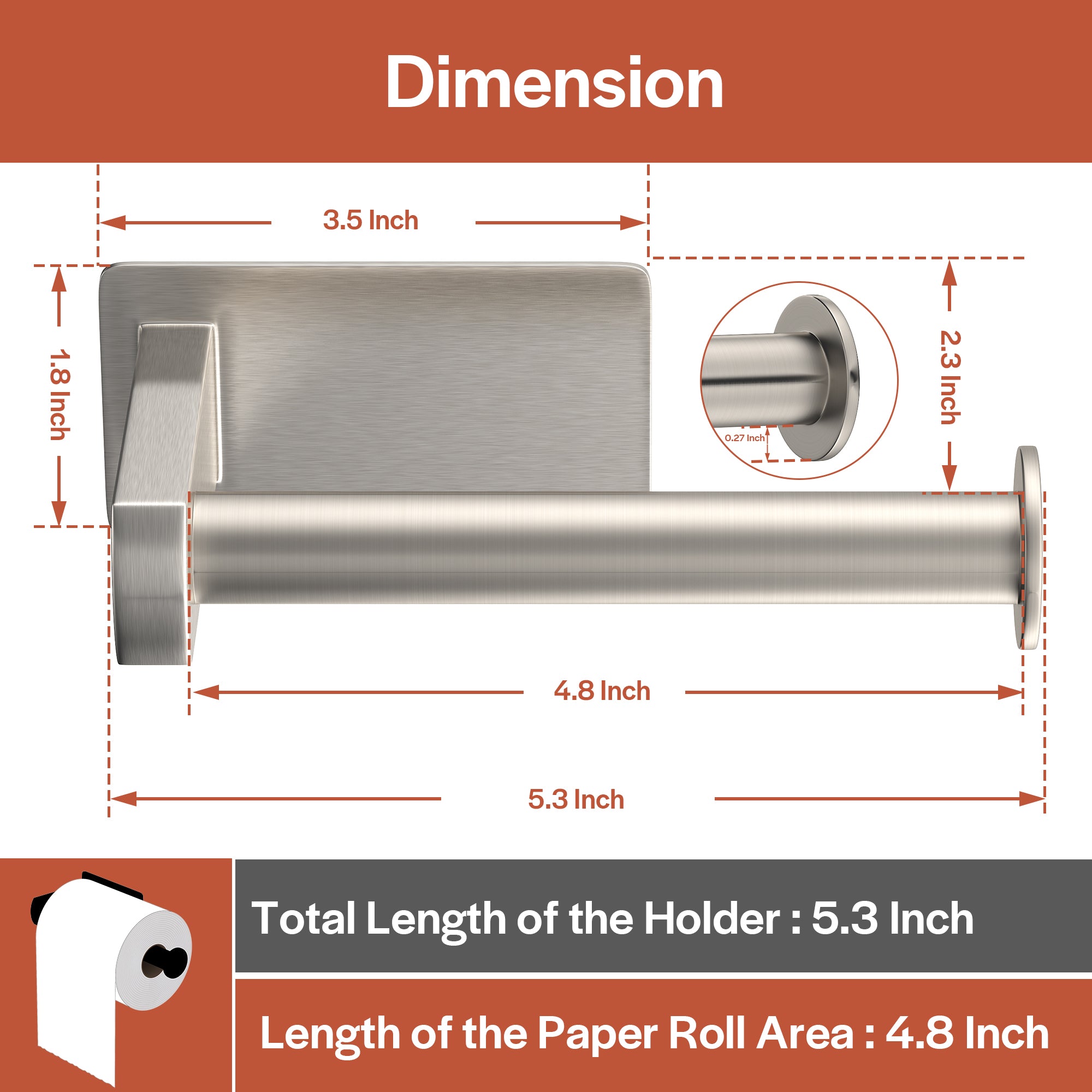 Empava No-Drill Self-Adhesive Stainless Steel Toilet Paper Holder - Brushed Nickel