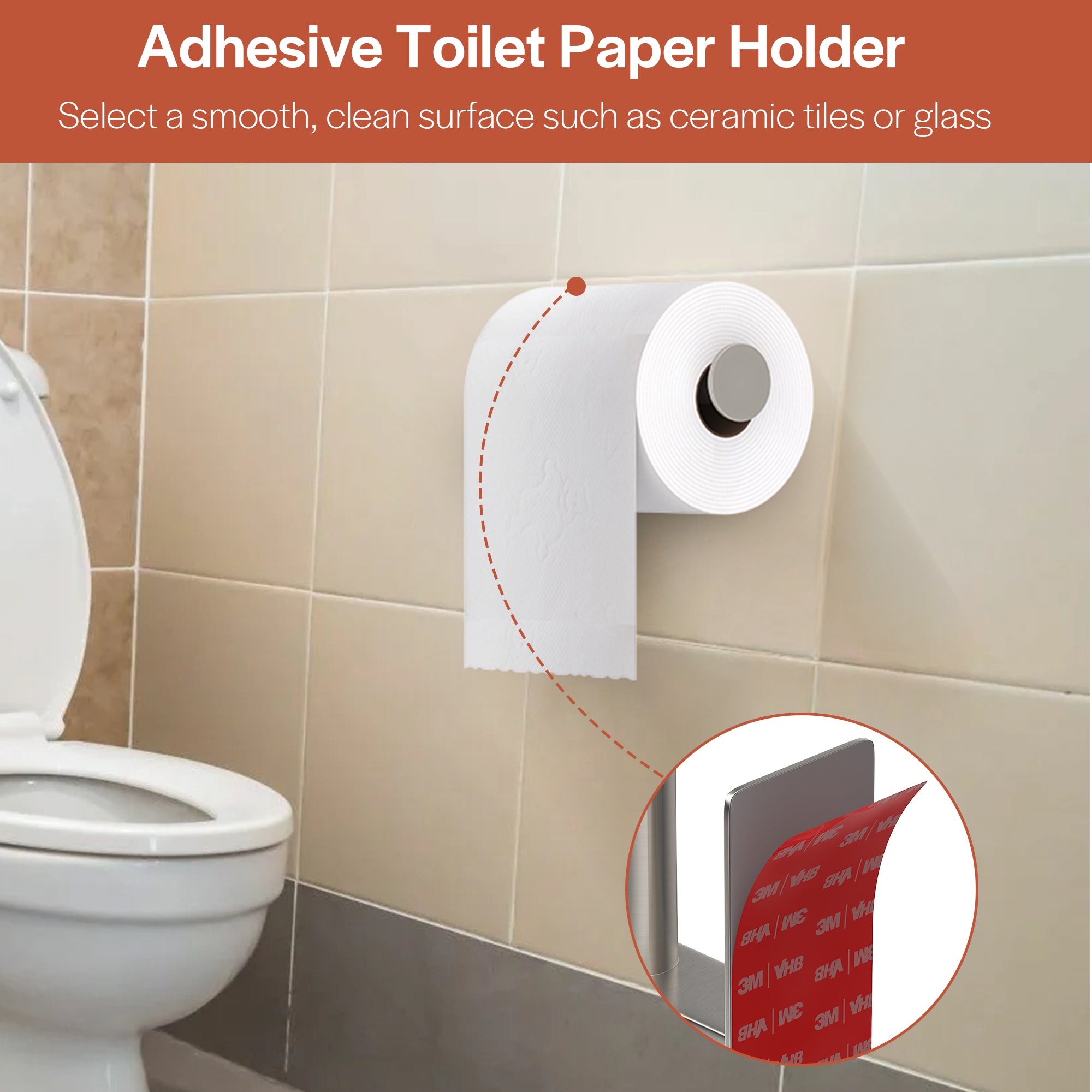 Empava No-Drill Self-Adhesive Stainless Steel Toilet Paper Holder - Brushed Nickel