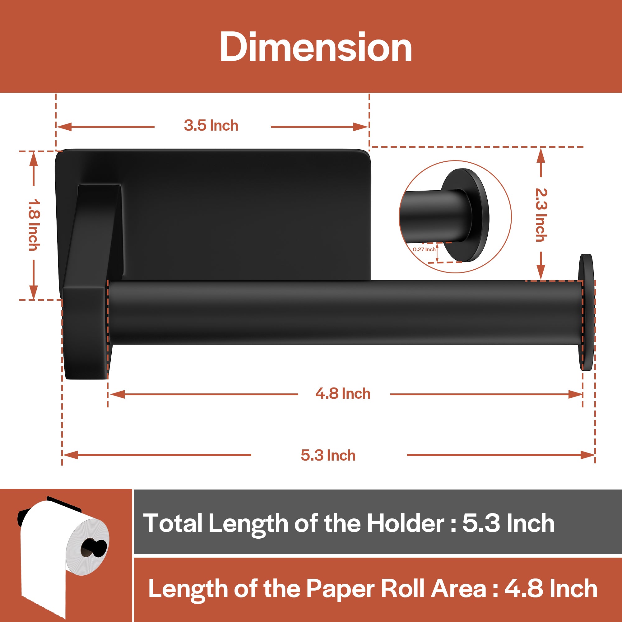 Empava No-Drill Self-Adhesive Stainless Steel Toilet Paper Holder - Matte Black
