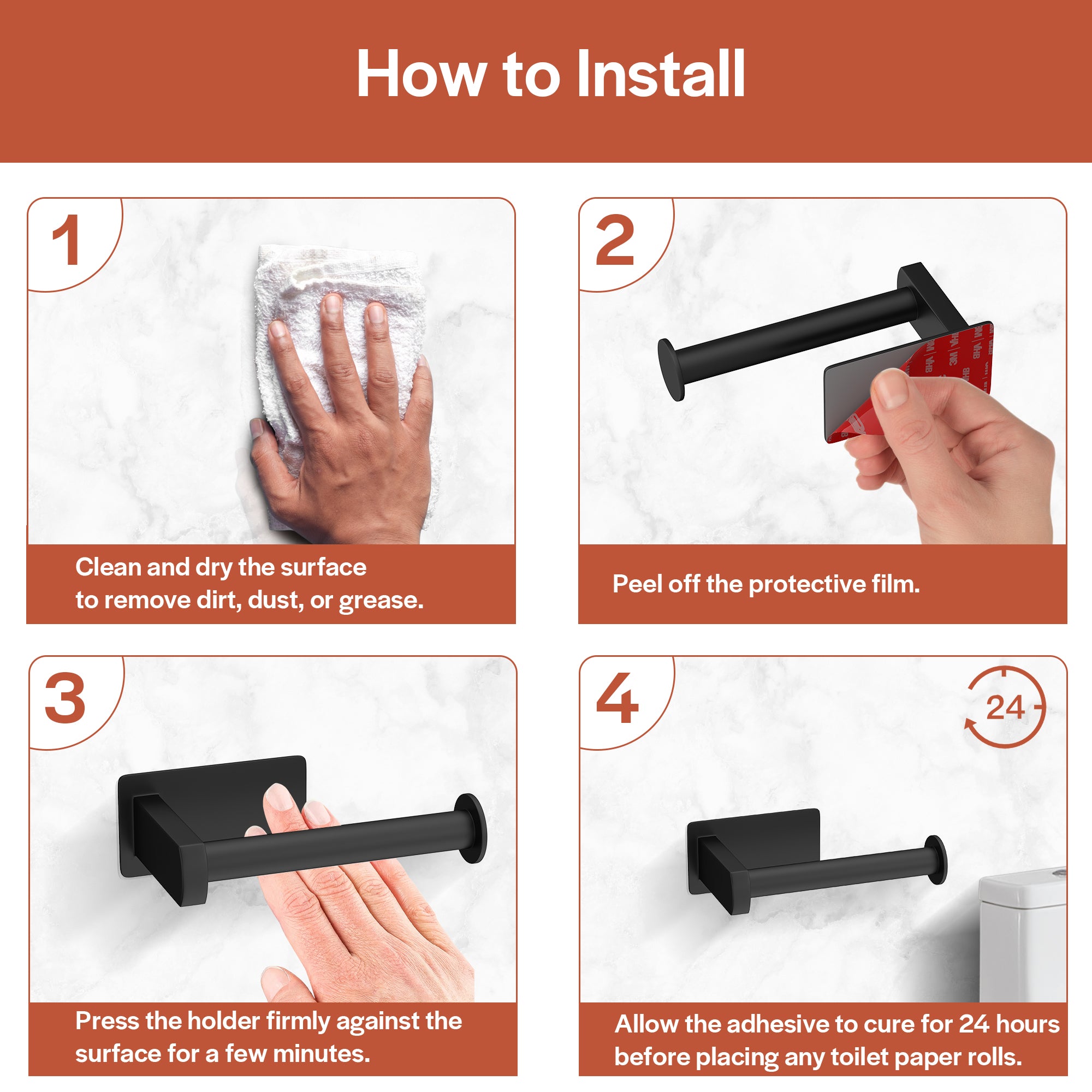 Empava No-Drill Self-Adhesive Stainless Steel Toilet Paper Holder - Matte Black