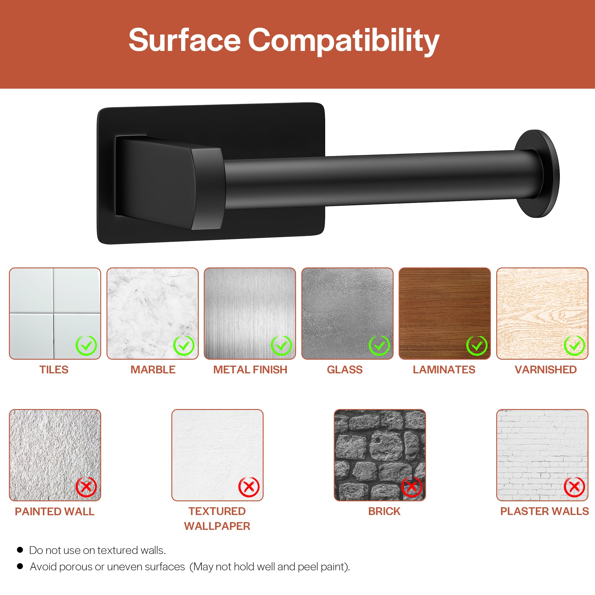 Empava No-Drill Self-Adhesive Stainless Steel Toilet Paper Holder - Matte Black