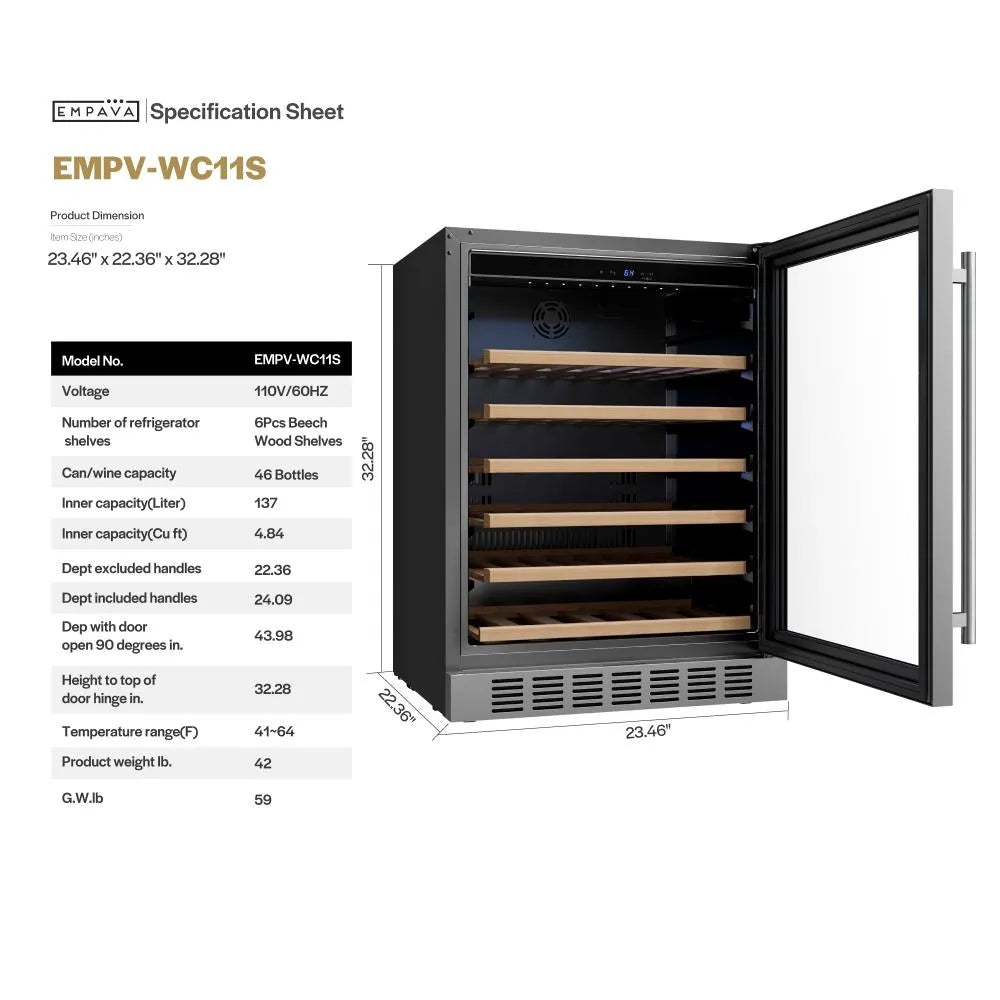 Cave à vin Empava 24 pouces 46 bouteilles