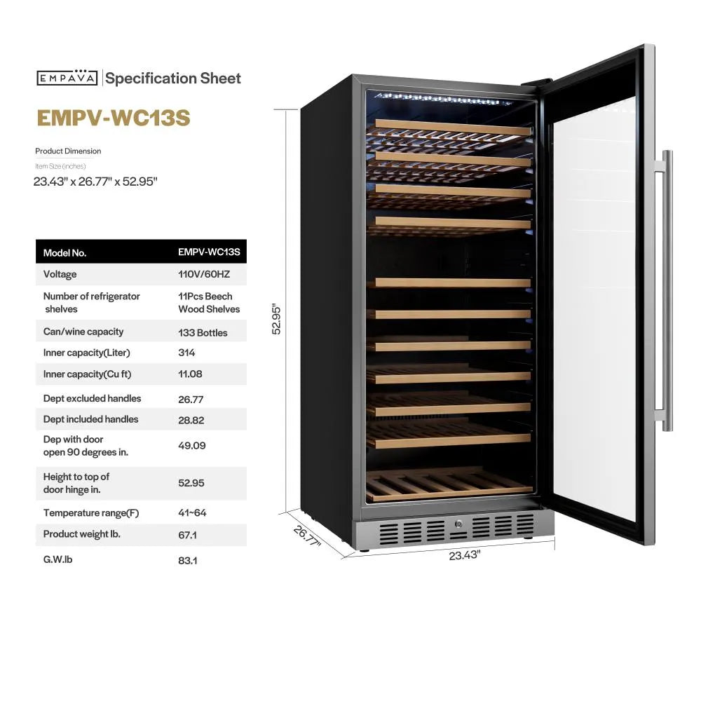 Empava Enfriador de vino de 24 pulgadas Refrigerador de vino de 53 pulgadas de alto