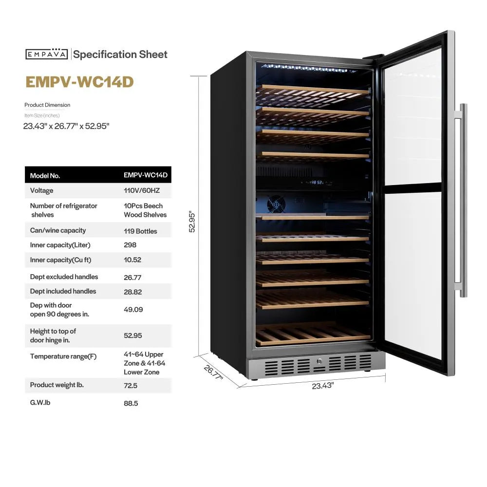 Empava 24 inch Dual Zone Wine Cooler 53 inch Tall Wine Refrigerator