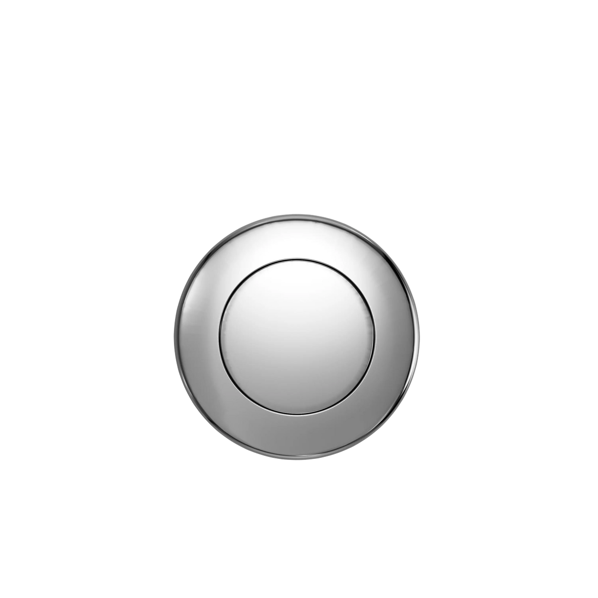 The Custom Drain Cap Finish is a sleek, metallic component featuring a circular design with a slightly recessed center and a smooth, gleaming outer ring. With its modern and minimalistic aesthetic, it maintains an elegant appearance against the transparent background.
