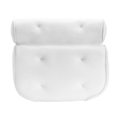 The Soft Bathtub Pillows For Whirlpool Spa Tubs is a White cushioned bath pillow featuring a textured surface, a padded headrest, and a larger cushioned section below, both adorned with tufted button details.