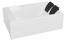 A white rectangular Empava bathtub with two black headrests on one side, designed for a comfortable dual bathing experience. The tub has a modern and sleek appearance with clean lines and a smooth surface.